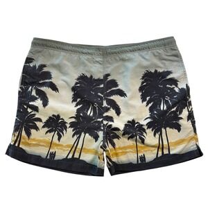 Tommy Bahama Mens LARGE Palm Tree Print Swim Trunks Mesh Lined‎ Pocket Shorts